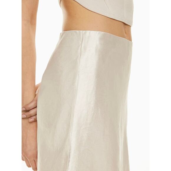 EUC Babaton Slip Satin Mini Skirt Size 8 Champagne Silky A Line Minimalist Skirt - Picture 3 of 15